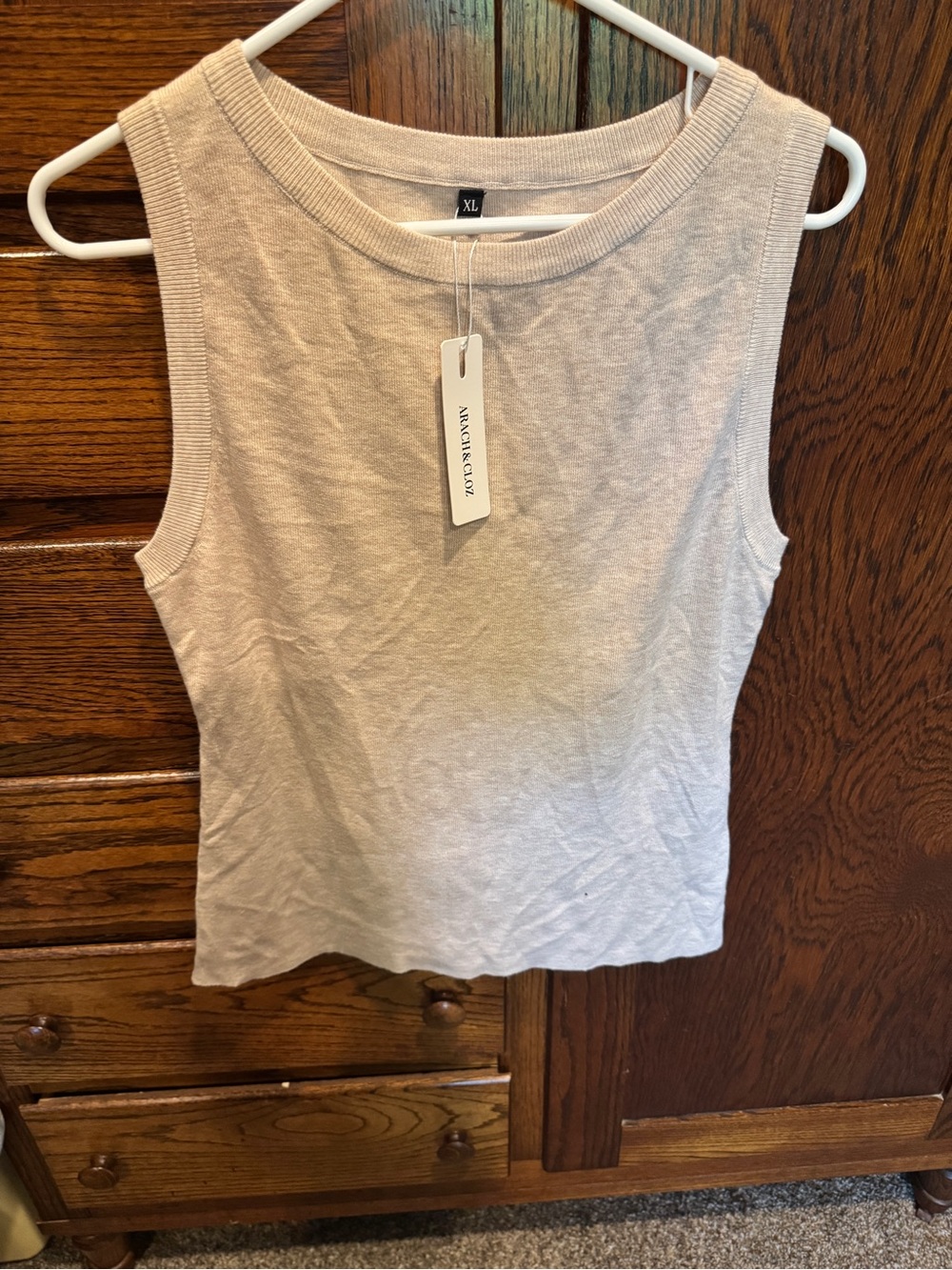 Sleeveless Ribbed Tank Top - Light Beige